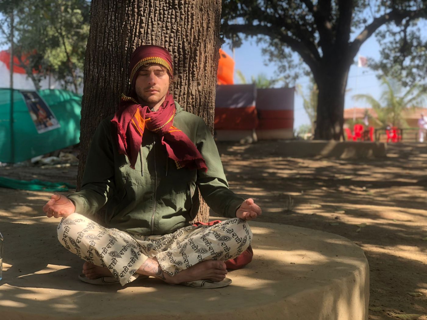 Meditación sentada bajo un árbol